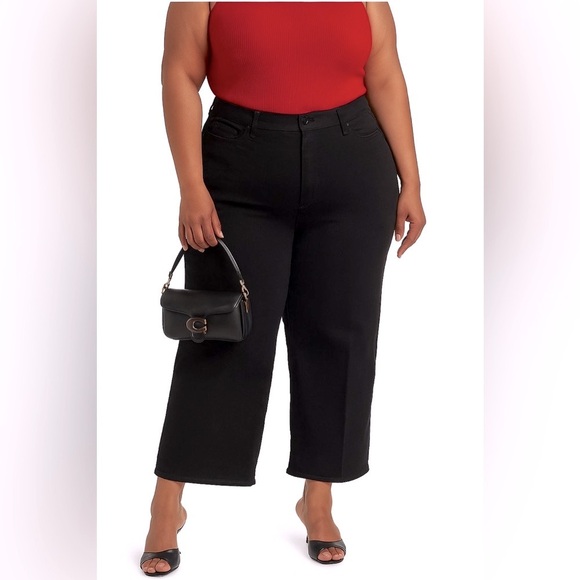 NWT Good American Good Waist Palazzo Crop Jeans Black High Rise Plus Size 28 - Picture 1 of 13